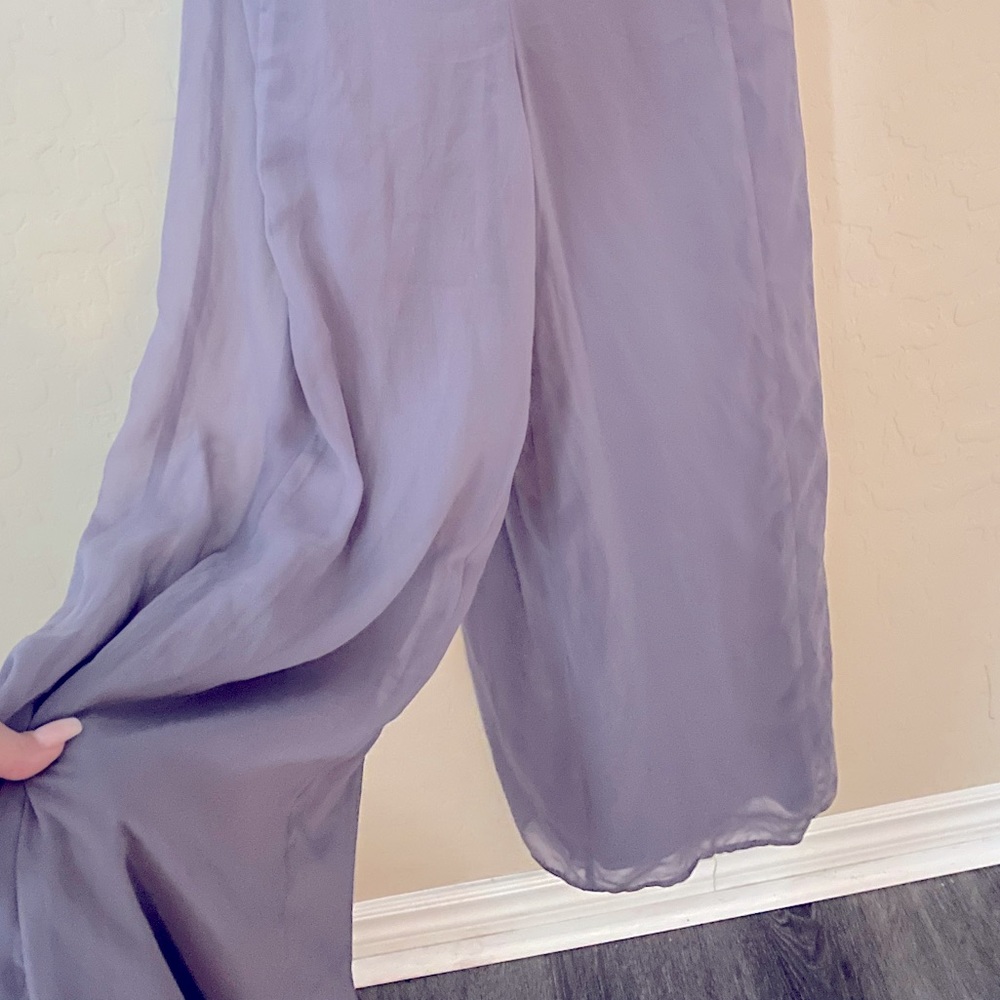 NastyGal Wideleg Chiffon Jumpsuit exclusive Lilac color SZ M! - Picture 5 of 6